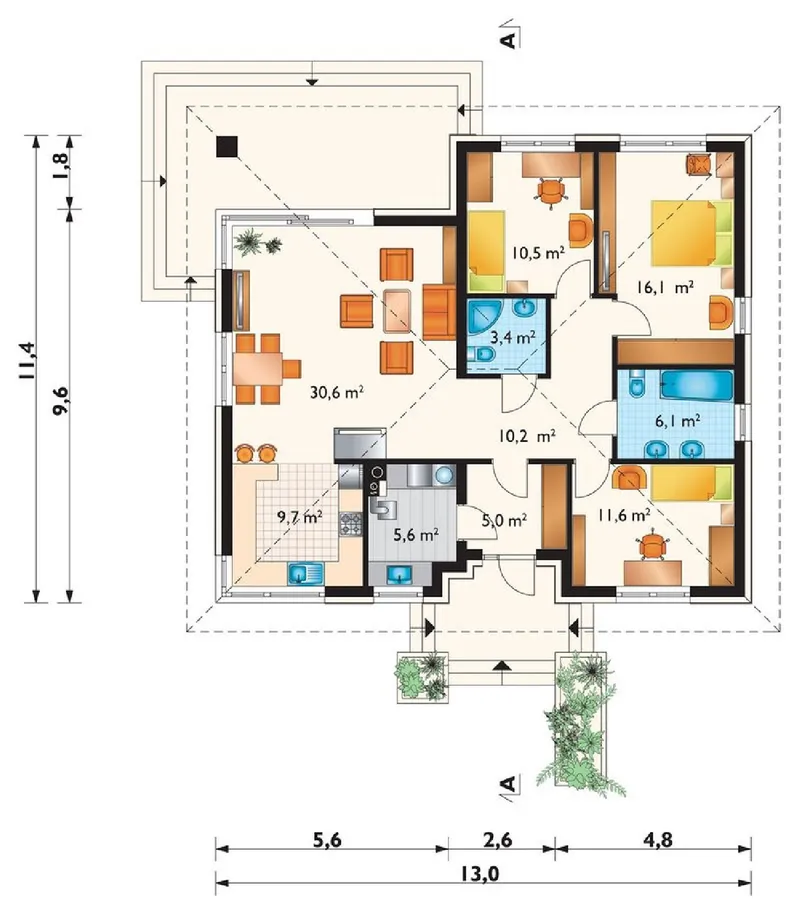 Main Floor 1 – 3-Bedroom, 1200 Sq Ft House with Open Floor Plan