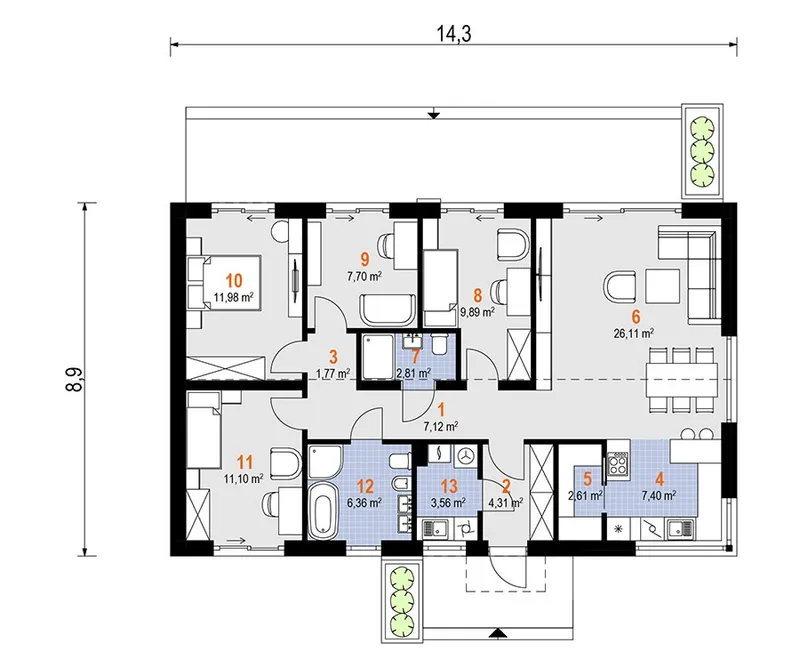 Main Floor 1 – Barndominium House Plan with Gable Roof