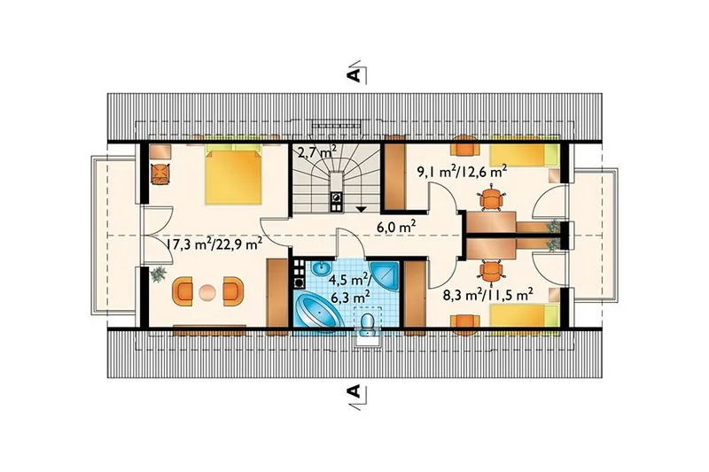 Second Floor 1 – 1400 Sq Ft Narrow Lot Plan with In-Law Suite