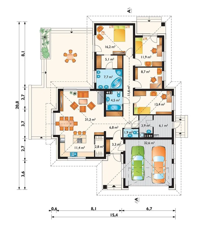 Main Floor 1 – One-Story House Plan with Open Concept Kitchen