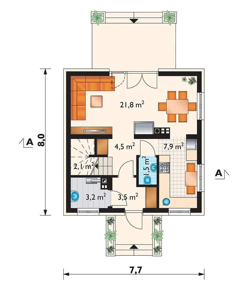Main Floor 1 – 900 Sq Ft Simple House Plan with Gable Roof