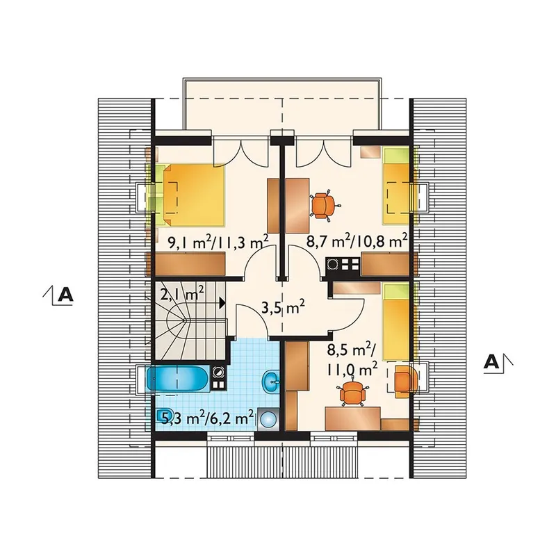 Second Floor 1 – 900 Sq Ft Simple House Plan with Gable Roof