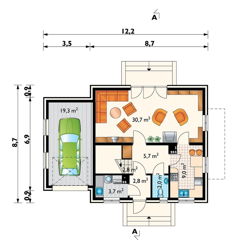 Main Floor 1 – 1200 Sq Ft Simple Home Plan with 1-Car Garage
