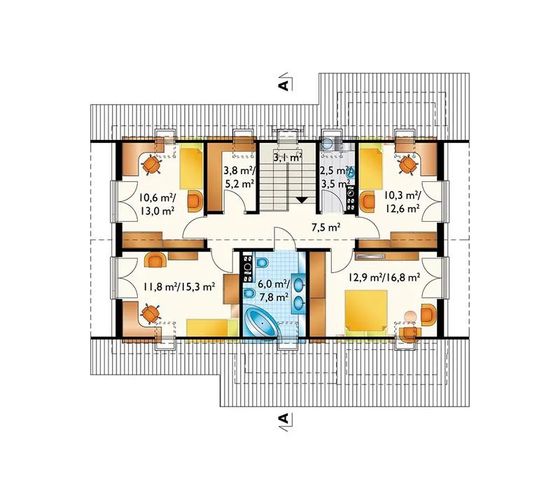 Second Floor 1 – 1600 Sq Ft House Plan with Closed Floor Plan