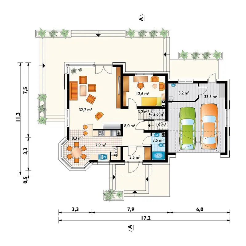 Main Floor 1 – House Plan with Bay Window Breakfast Nook