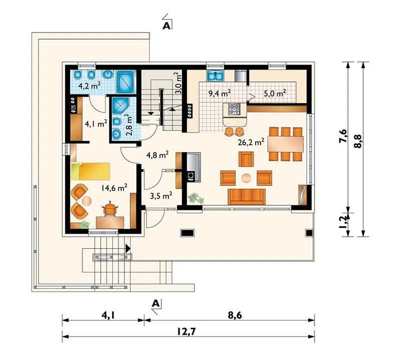 Main Floor 1 – Sloped Lot House Plan with Walkout Basement