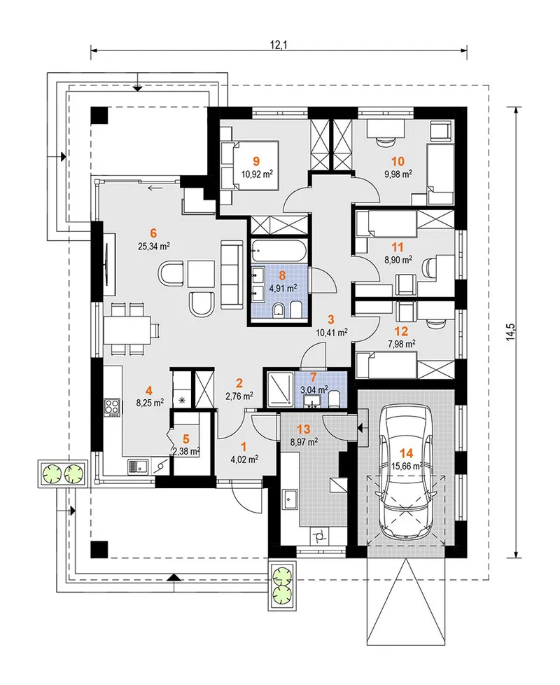 Main Floor 1 – 1-Story House Plan with 4 Bedrooms and Laundry
