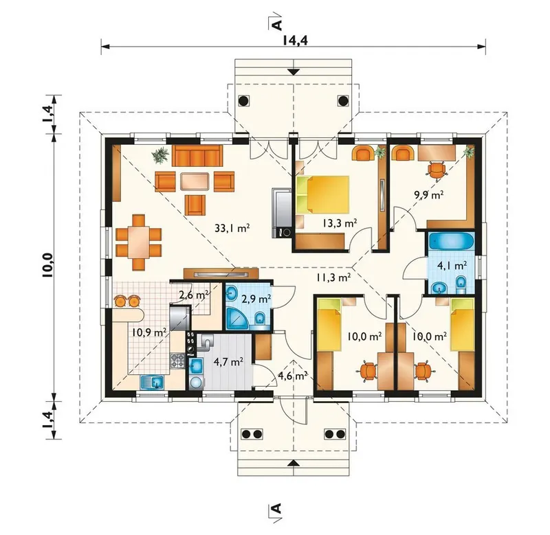 Main Floor 1 – 1200 Square Foot Hip Roof Cottage House Plan