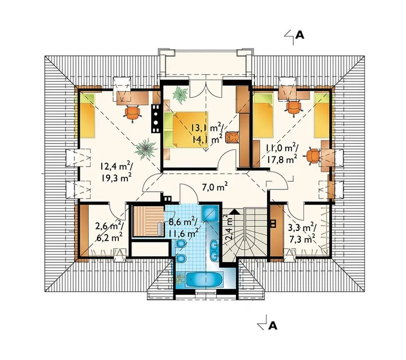 Second Floor 1 – Cottage House Plan with Gambrel Roof and Garage