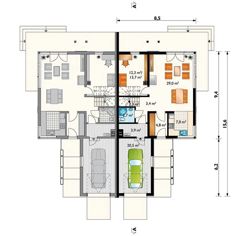 Main Floor 1 – House Plan for Two Families with Garage