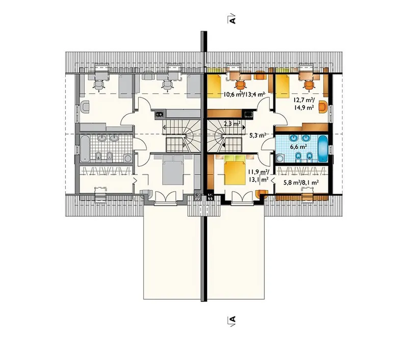 Second Floor 1 – House Plan for Two Families with Garage