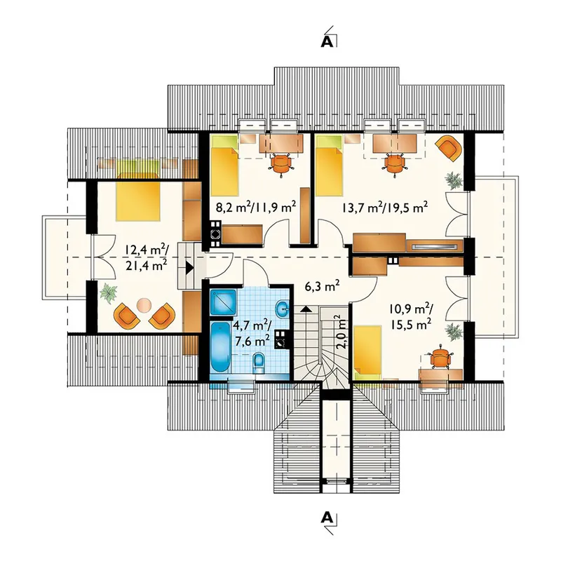 Second Floor 1 – Cottage House Plan with 4 Beds on Second Floor