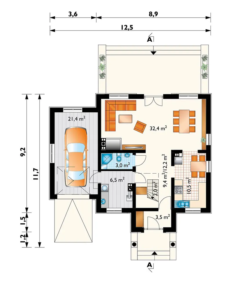 Main Floor 1 – Cottage House Plan with 4 Beds on Second Floor