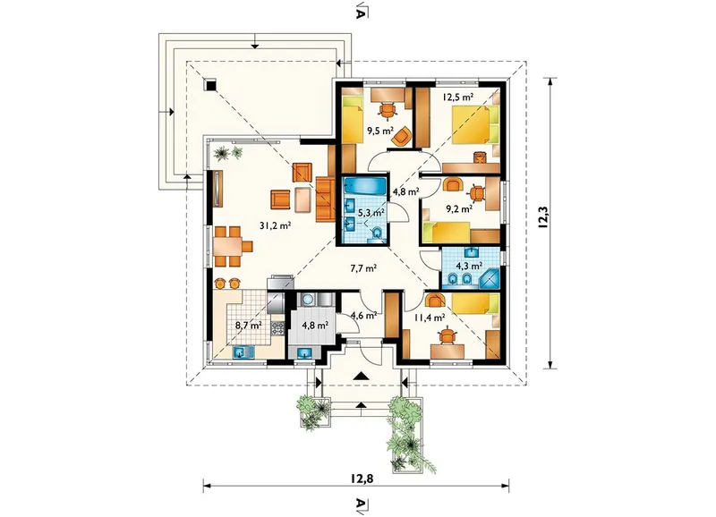 Main Floor 1 – One Level Bungalow Plan with Open Floor Plan