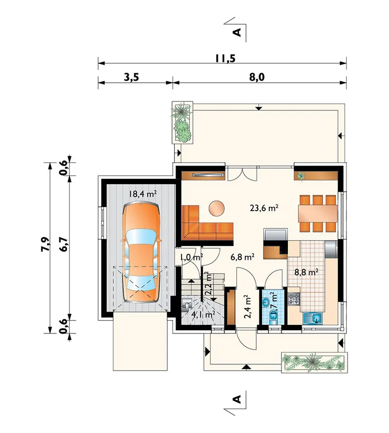 Main Floor 1 – 1000 Sq Ft Gable Roof House Plan with Rear Deck
