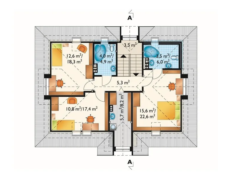 Second Floor 1 – Cottage Home Plan with Living Room above Garage