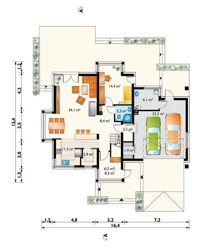 Main Floor 1 – 2300 Sq Ft House Plan with Bay Window and Porch
