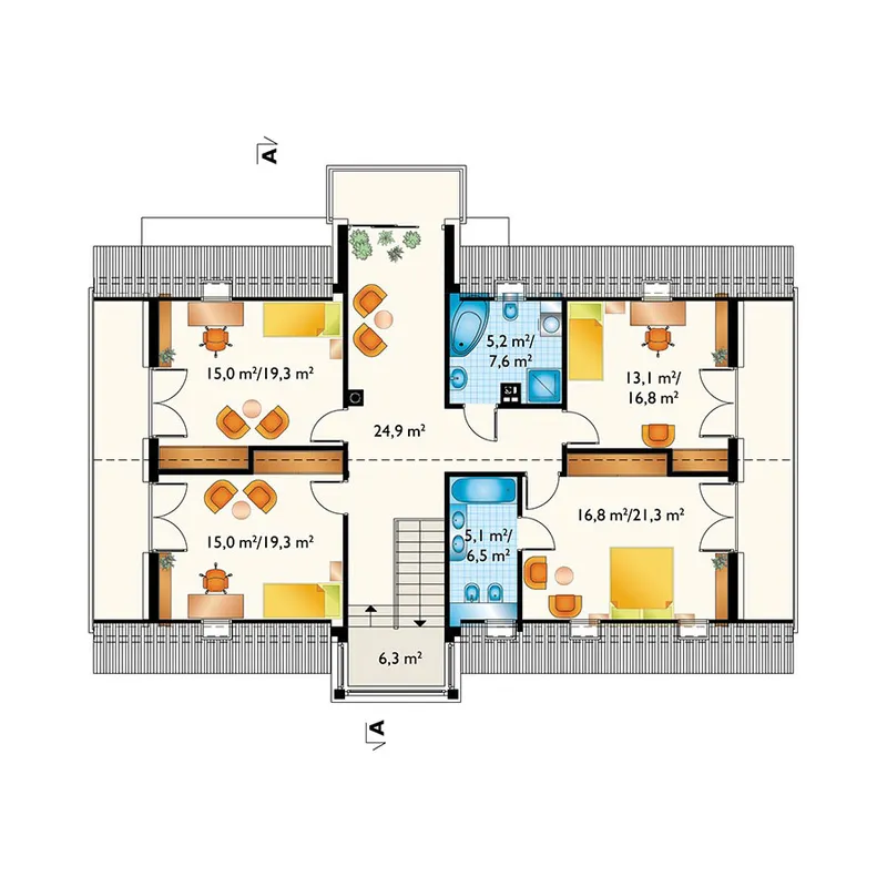 Second Floor 1 – 2300 Sq Ft House Plan with Bay Window and Porch