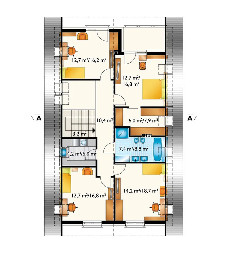 Second Floor 1 – 4-Bedroom, 2000 Sq Ft Plan with Home Office