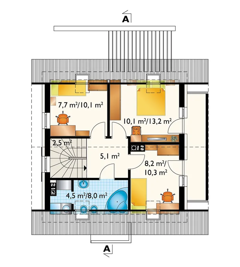 Second Floor 1 – Simple 1000 sq ft House Plan with 3 Bedrooms