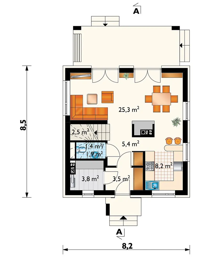 Main Floor 1 – Simple 1000 sq ft House Plan with 3 Bedrooms