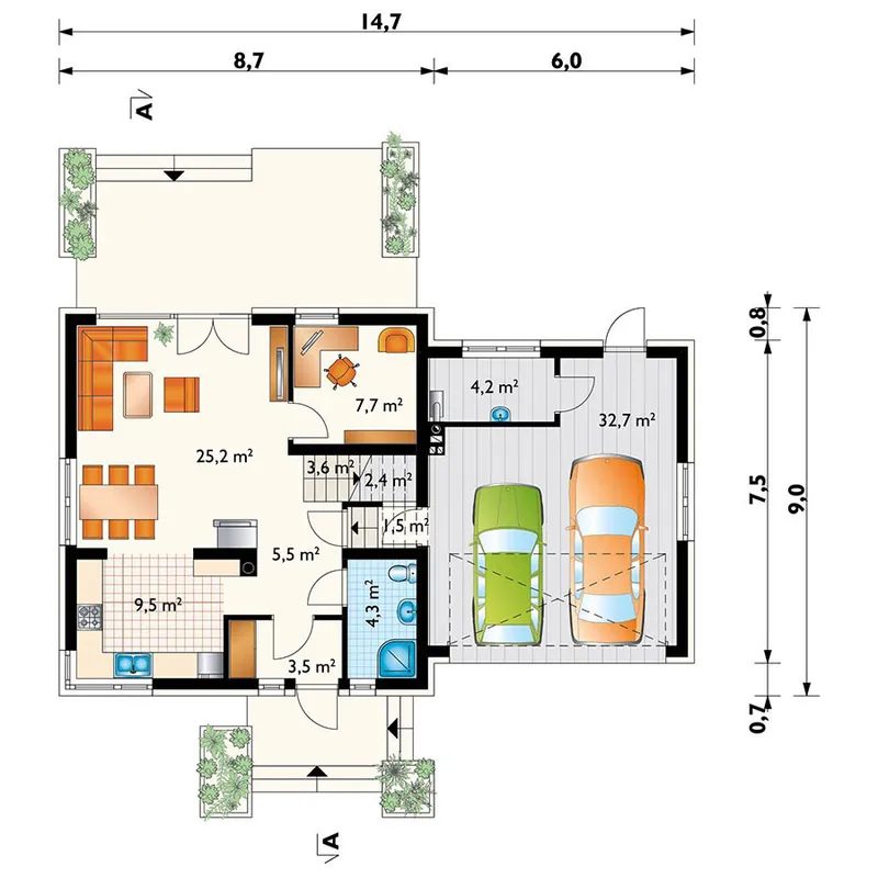 Main Floor 1 – House Plan with Master Bedroom above Garage