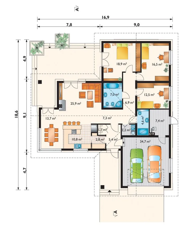 Main Floor 1 – 1-Story House Plan with Open Concept Kitchen