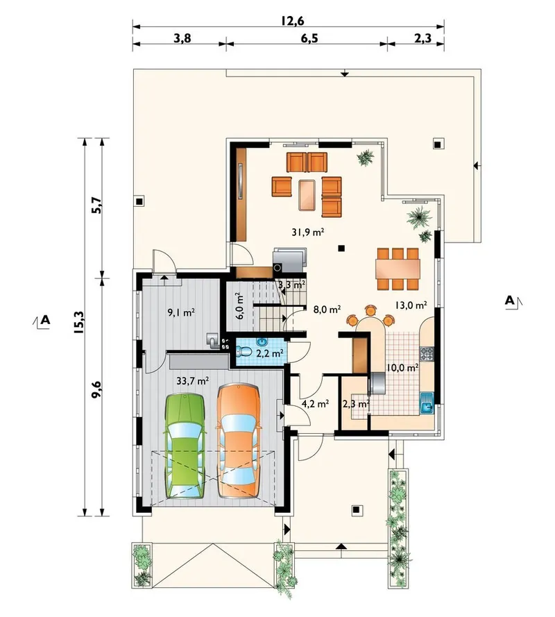 Main Floor 1 – Home Plan with Fireplace in Large Family Room