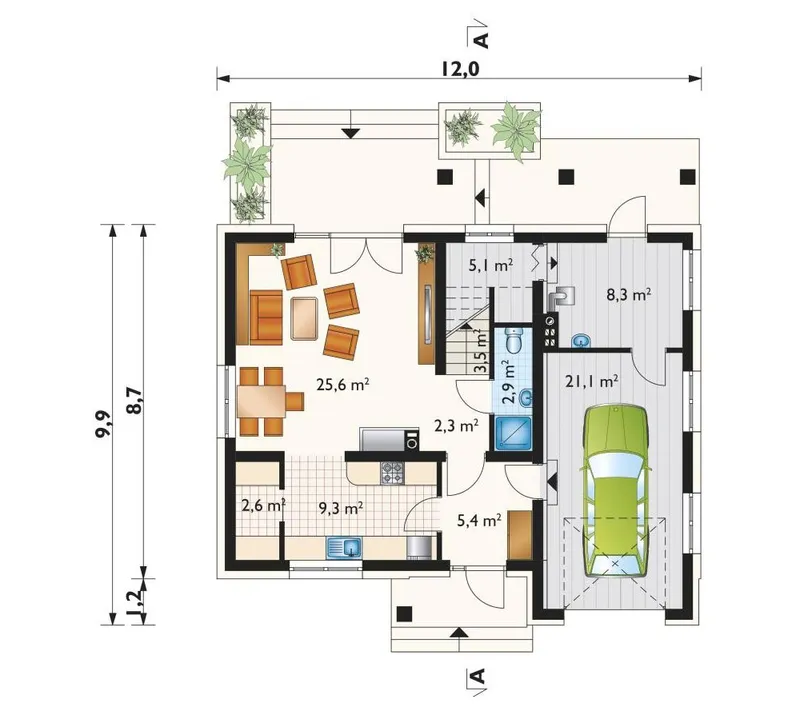 Main Floor 1 – 1500 Sq Ft 2-Story House Plan with Back Porch