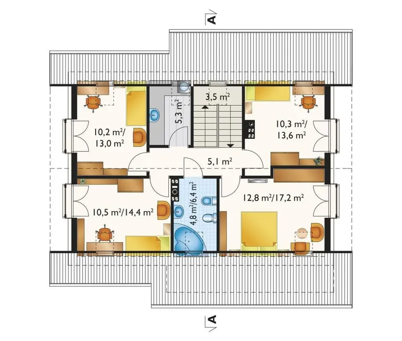Second Floor 1 – 1500 Sq Ft 2-Story House Plan with Back Porch