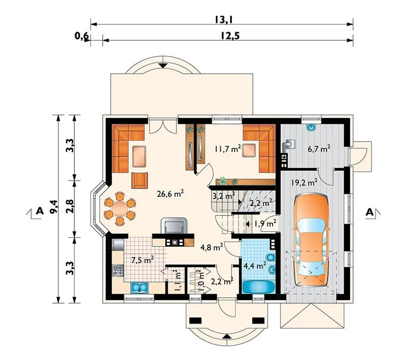 Main Floor 1 – Gambrel Roof House Plan with Double Shed Dormer