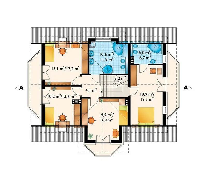 Second Floor 1 – Gambrel Roof House Plan with Double Shed Dormer