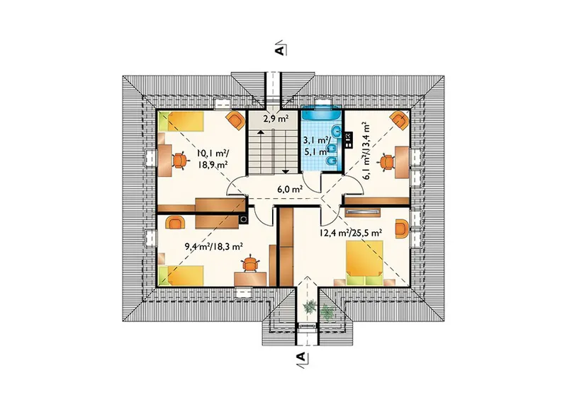Second Floor 1 – European House Plan with 3 Bedrooms and Garage