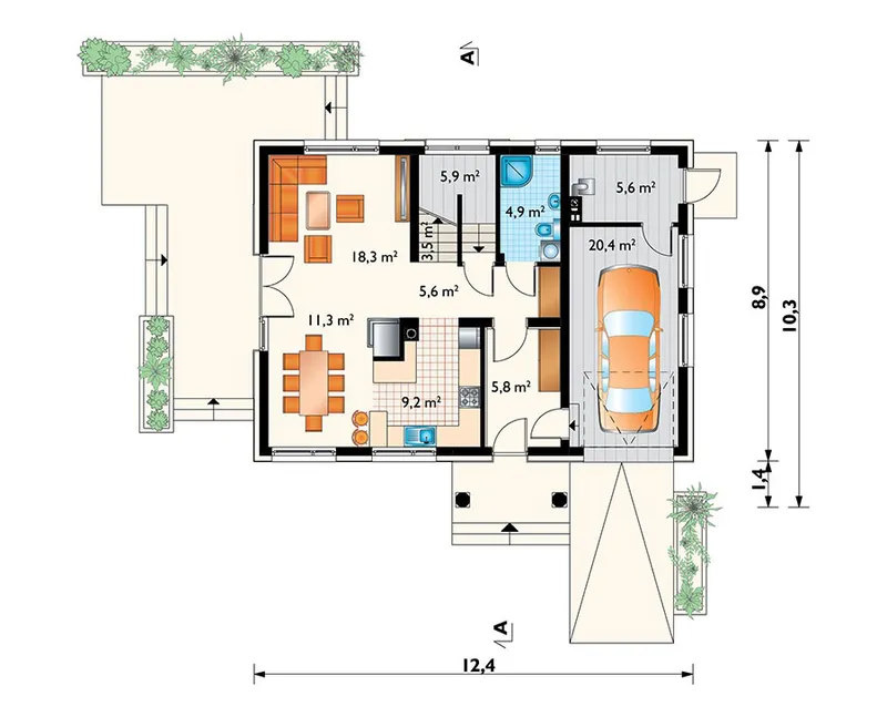 Main Floor 1 – European House Plan with 3 Bedrooms and Garage