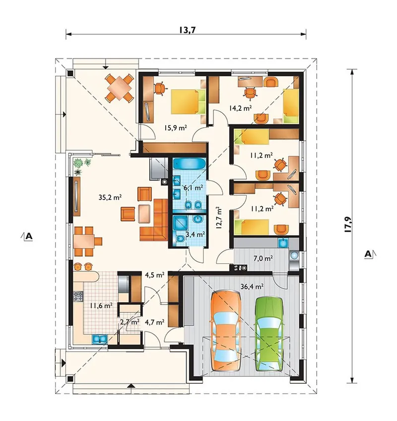 Main Floor 1 – One Level Home Plan with Large Family Room