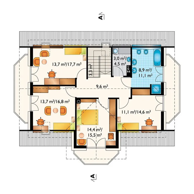 Second Floor 1 – European House Plan with Bay Window