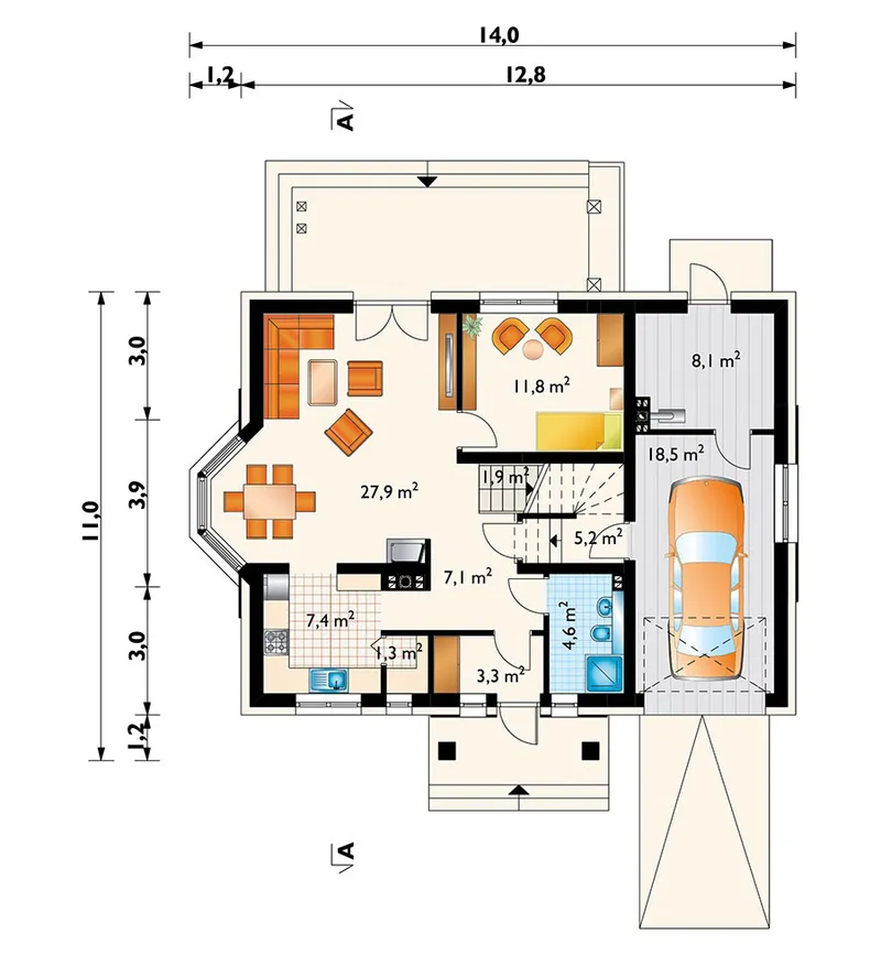 Main Floor 1 – House Plan with Balcony above Bay Window