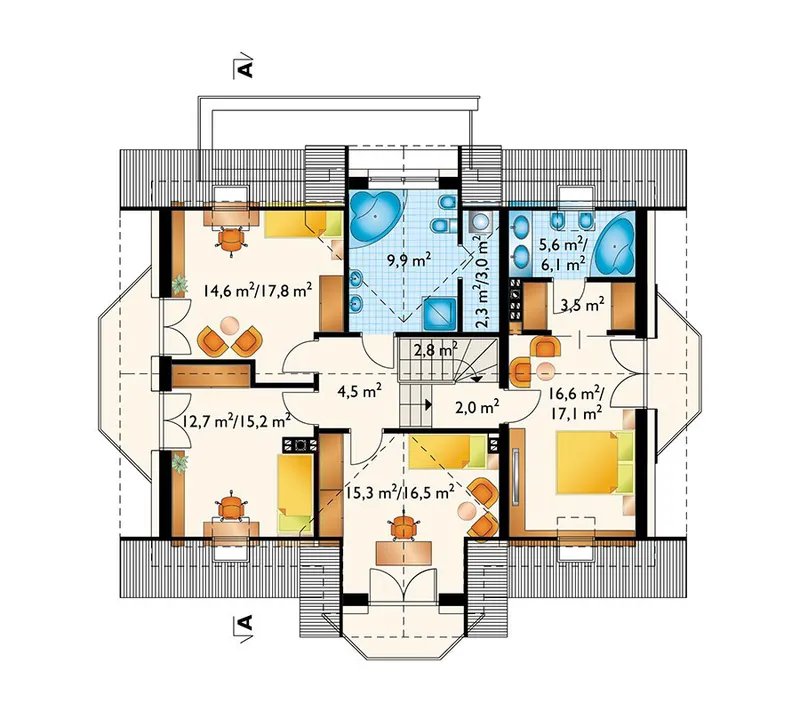 Second Floor 1 – House Plan with Balcony above Bay Window