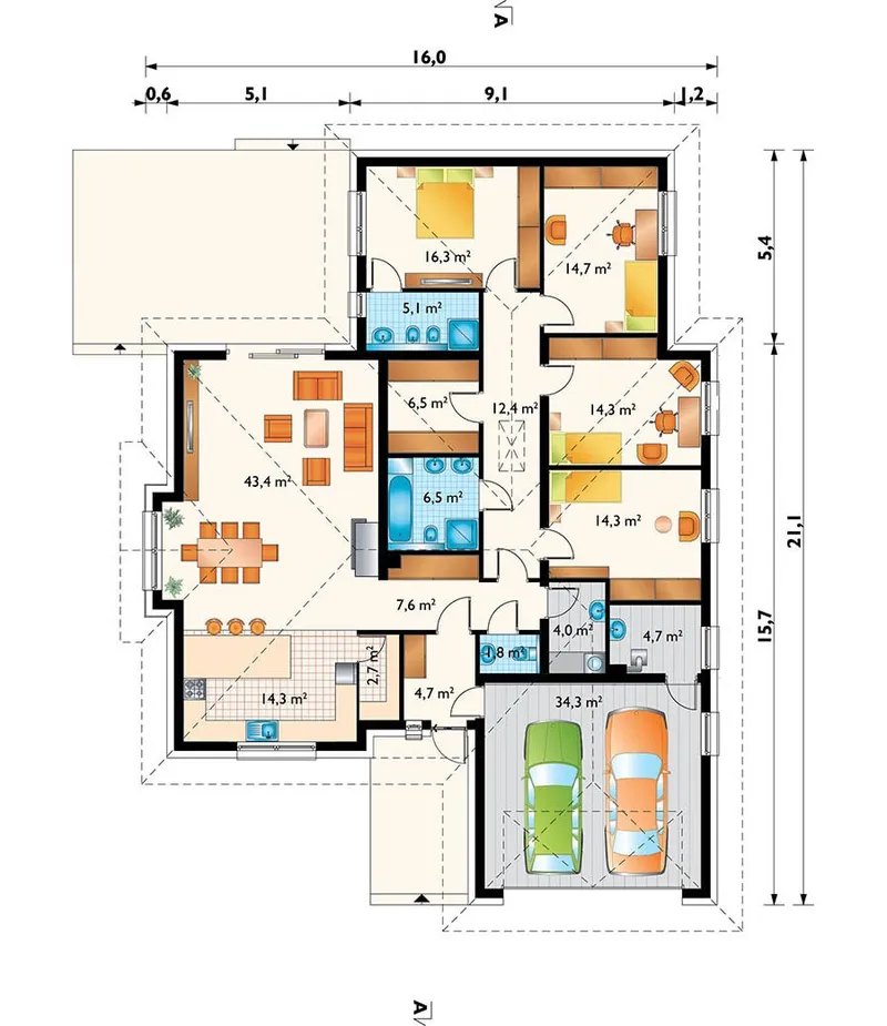 Main Floor 1 – 1800 Sq Ft Home Plan with Large Kitchen