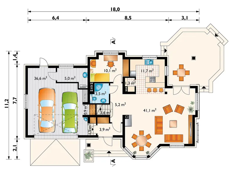 Main Floor 1 – 5-Bedroom House Plan with Open Concept Kitchen