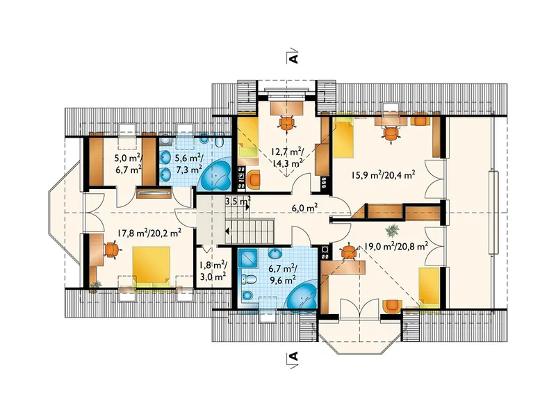 Second Floor 1 – 5-Bedroom House Plan with Open Concept Kitchen