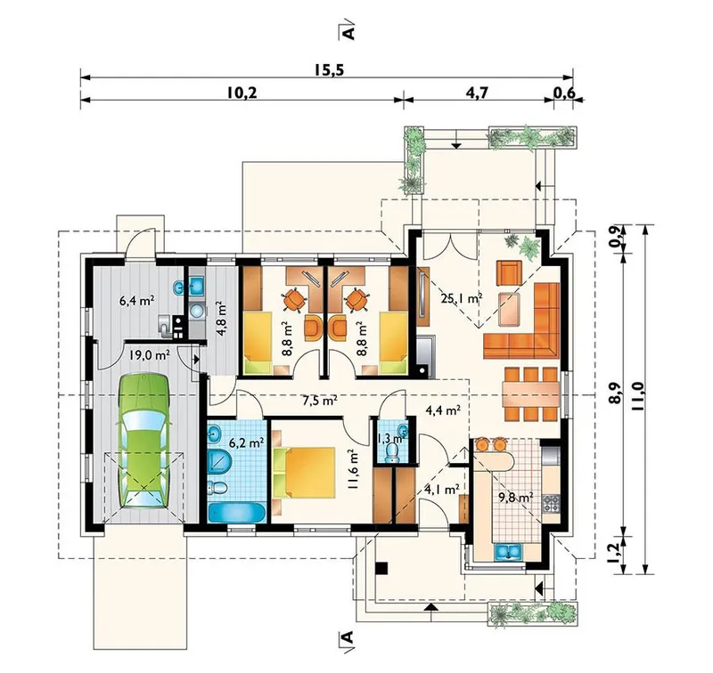 Main Floor 1 – Simple 1-Story House Plan with Vaulted Ceiling