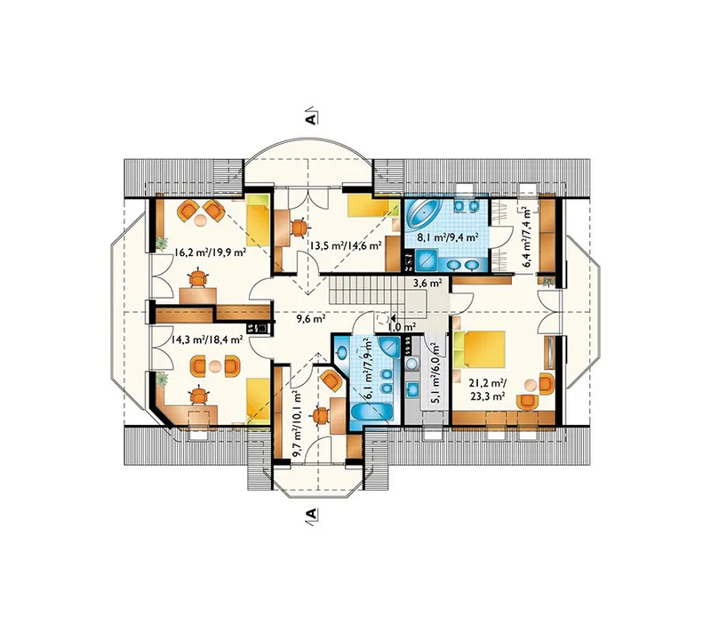 Second Floor 1 – 2300 Sq Ft House Plan with Four Gables