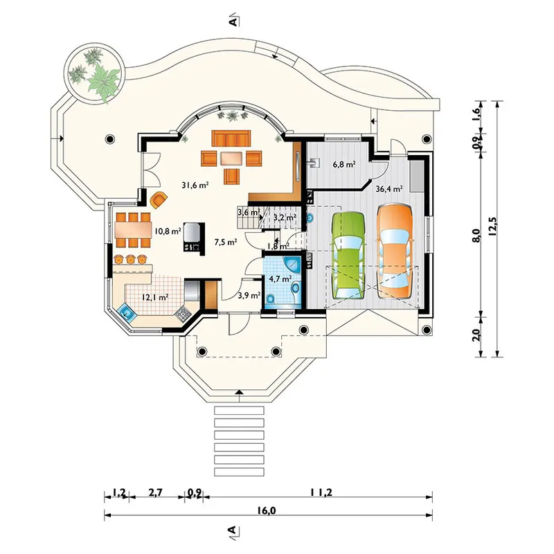 Main Floor 1 – 2300 Sq Ft House Plan with Four Gables