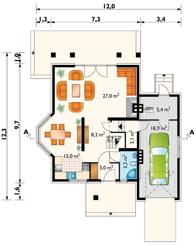 Main Floor 1 – House Plan with Bay Window Breakfast Nook
