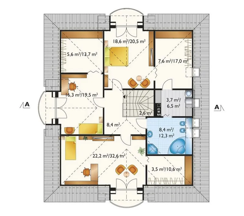 Second Floor 1 – House Plan with 3 Dormers and 3 Balconies