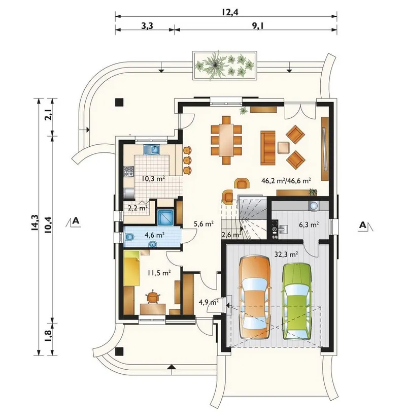 Main Floor 1 – House Plan with 3 Dormers and 3 Balconies