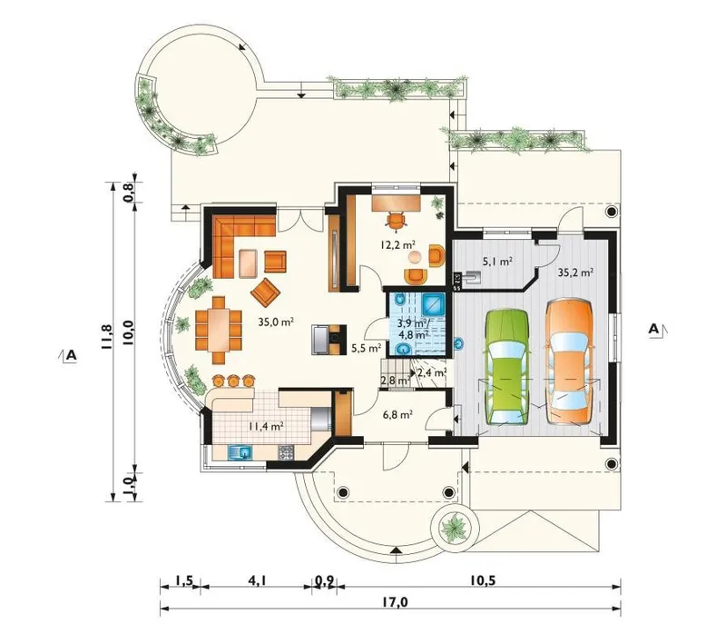 Main Floor 1 – 2300 Sq Ft Floor Plan with 3 Rounded Balconies
