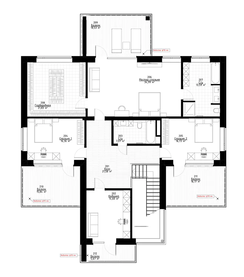 Second Floor 11 – 2-Story House Plan 3783 ft², 3 Beds — 55648R