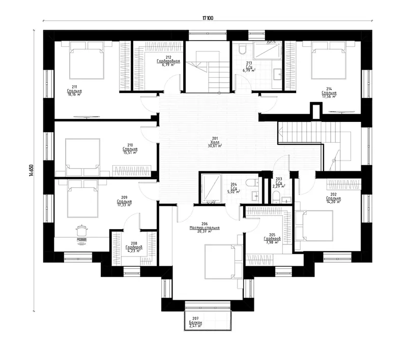 Second Floor 8 – 3-Story House Plan 3766 ft², 6 Beds — 16959R